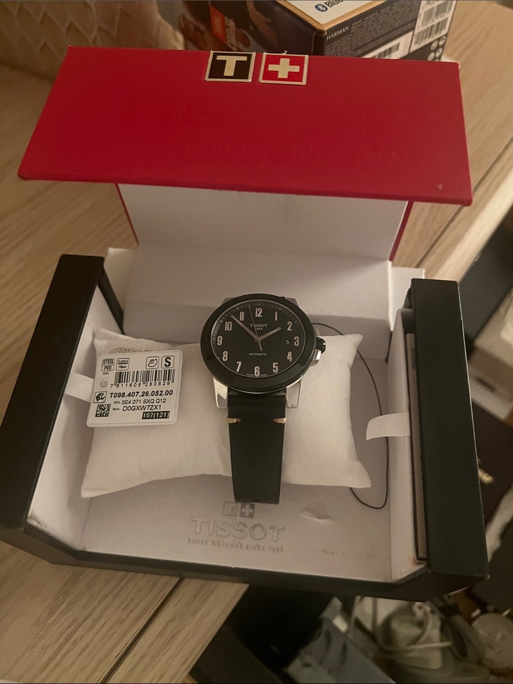 Tissot Black Dial Watch with Black Leather Strap